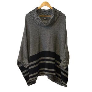 Maeve Anthropologie Keisha Cowl Neck Knit Poncho Sweater Gray Black M/L